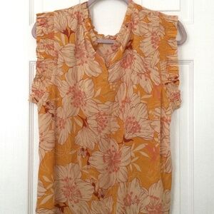 Pink and orange floral sleeveless blouse